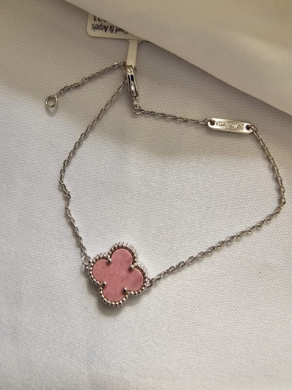 Van cleef modeli tek yapraklı büyük yonca doğal taş pembe vca gümüş bileklik