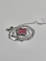Van cleef modeli tek yapraklı büyük yonca doğal taş pembe vca gümüş kolye