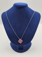 Van cleef modeli tek yapraklı büyük yonca doğal taş pembe vca gümüş kolye