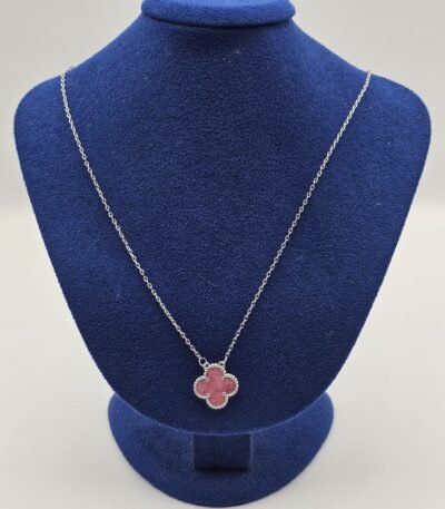 Van cleef modeli tek yapraklı büyük yonca doğal taş pembe vca gümüş kolye