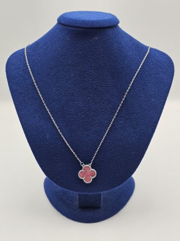 Van cleef modeli tek yapraklı büyük yonca doğal taş pembe vca gümüş kolye