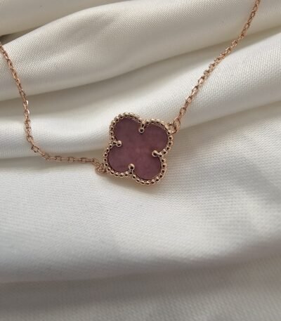 Van cleef modeli tek yapraklı büyük yonca doğal taş pembe vca rose bileklik