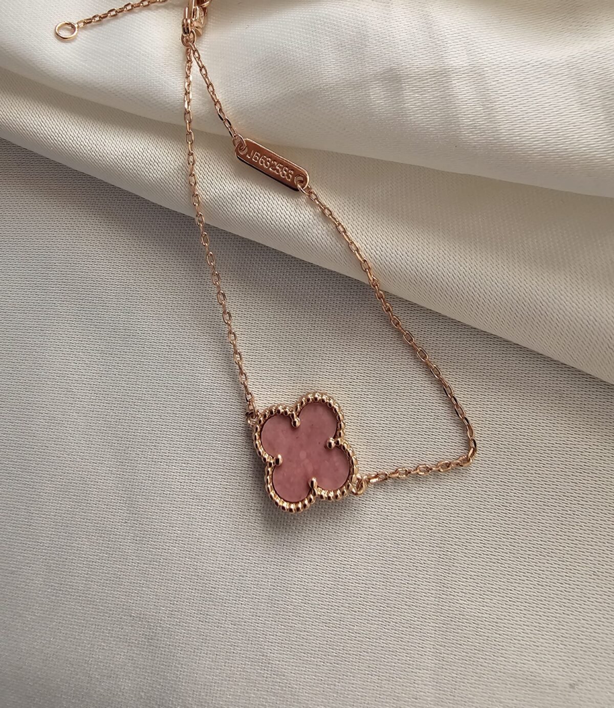 Van cleef modeli tek yapraklı büyük yonca doğal taş pembe vca rose bileklik