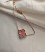 Van cleef modeli tek yapraklı büyük yonca doğal taş pembe vca rose bileklik