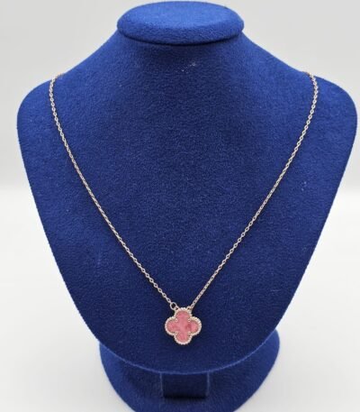 Van cleef modeli tek yapraklı büyük yonca doğal taş pembe vca rose kolye
