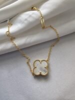 Van cleef modeli tek yapraklı büyük yonca doğal taş sedef beyaz vca gold bileklik