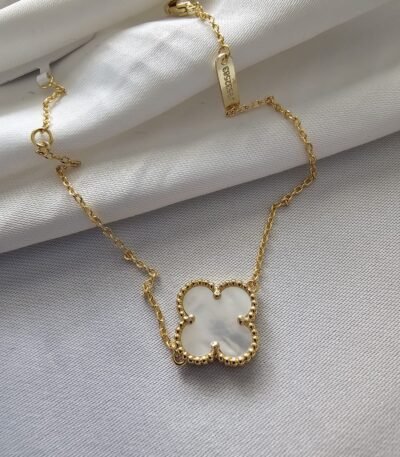Van cleef modeli tek yapraklı büyük yonca doğal taş sedef beyaz vca gold bileklik