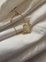 Van cleef modeli tek yapraklı büyük yonca doğal taş sedef beyaz vca gold bileklik