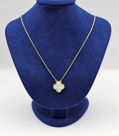 Van cleef modeli tek yapraklı büyük yonca doğal taş sedef beyaz vca gold kolye