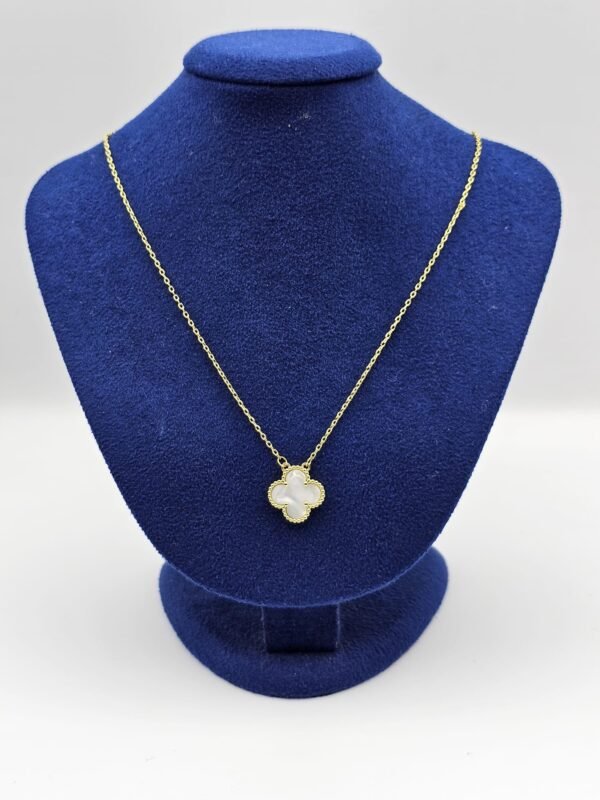 Van cleef modeli tek yapraklı büyük yonca doğal taş sedef beyaz vca gold kolye