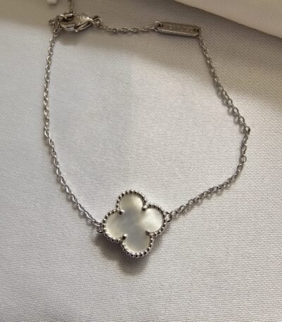 Van cleef modeli tek yapraklı büyük yonca doğal taş sedef beyaz vca gümüş bileklik