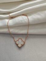 Van cleef modeli tek yapraklı büyük yonca doğal taş sedef beyaz vca rose bileklik