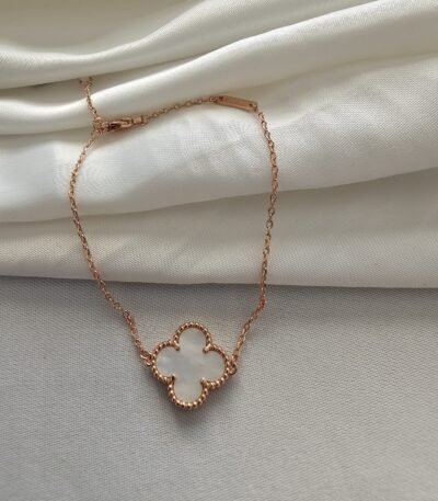 Van cleef modeli tek yapraklı büyük yonca doğal taş sedef beyaz vca rose bileklik