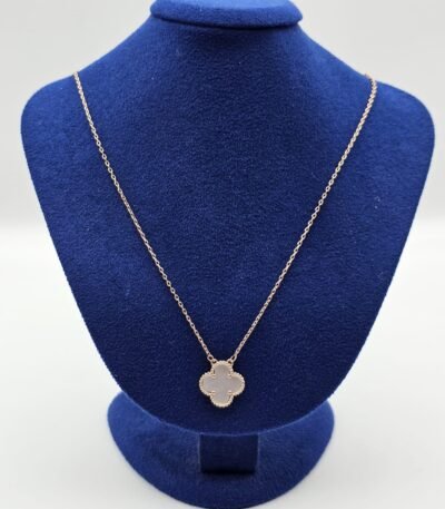Van cleef modeli tek yapraklı büyük yonca doğal taş sedef beyaz vca rose kolye