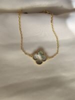 Van cleef modeli tek yapraklı büyük yonca doğal taş sedef gri vca gold bileklik