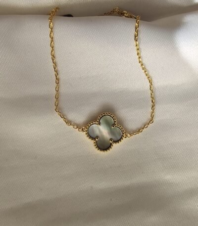 Van cleef modeli tek yapraklı büyük yonca doğal taş sedef gri vca gold bileklik