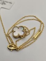 Van cleef modeli tek yapraklı büyük yonca doğal taş sedef gri vca gold kolye
