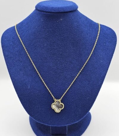 Van cleef modeli tek yapraklı büyük yonca doğal taş sedef gri vca gold kolye