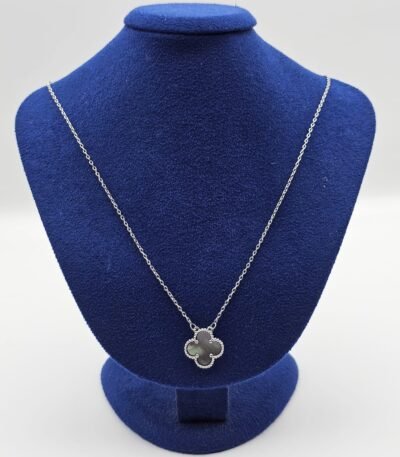 Van cleef modeli tek yapraklı büyük yonca doğal taş sedef gri vca gümüş kolye