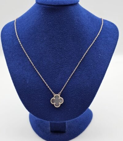 Van cleef modeli tek yapraklı büyük yonca doğal taş sedef gri vca rose kolye