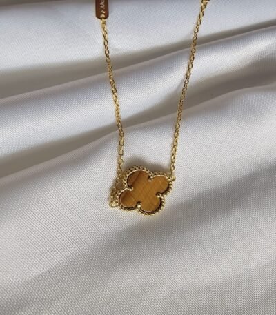 Van cleef modeli tek yapraklı büyük yonca doğal taş sedef kehribar vca gold bileklik