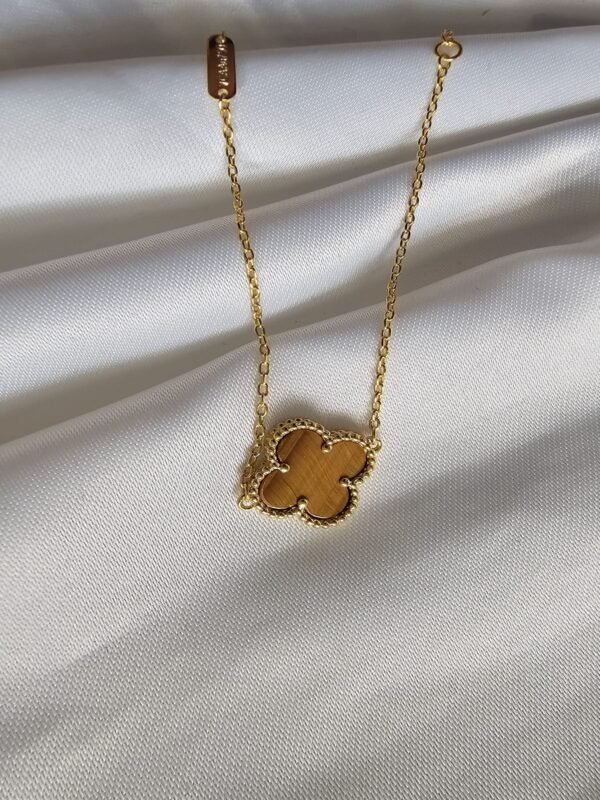 Van cleef modeli tek yapraklı büyük yonca doğal taş sedef kehribar vca gold bileklik