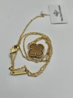 Van cleef modeli tek yapraklı büyük yonca doğal taş sedef kehribar vca gold kolye
