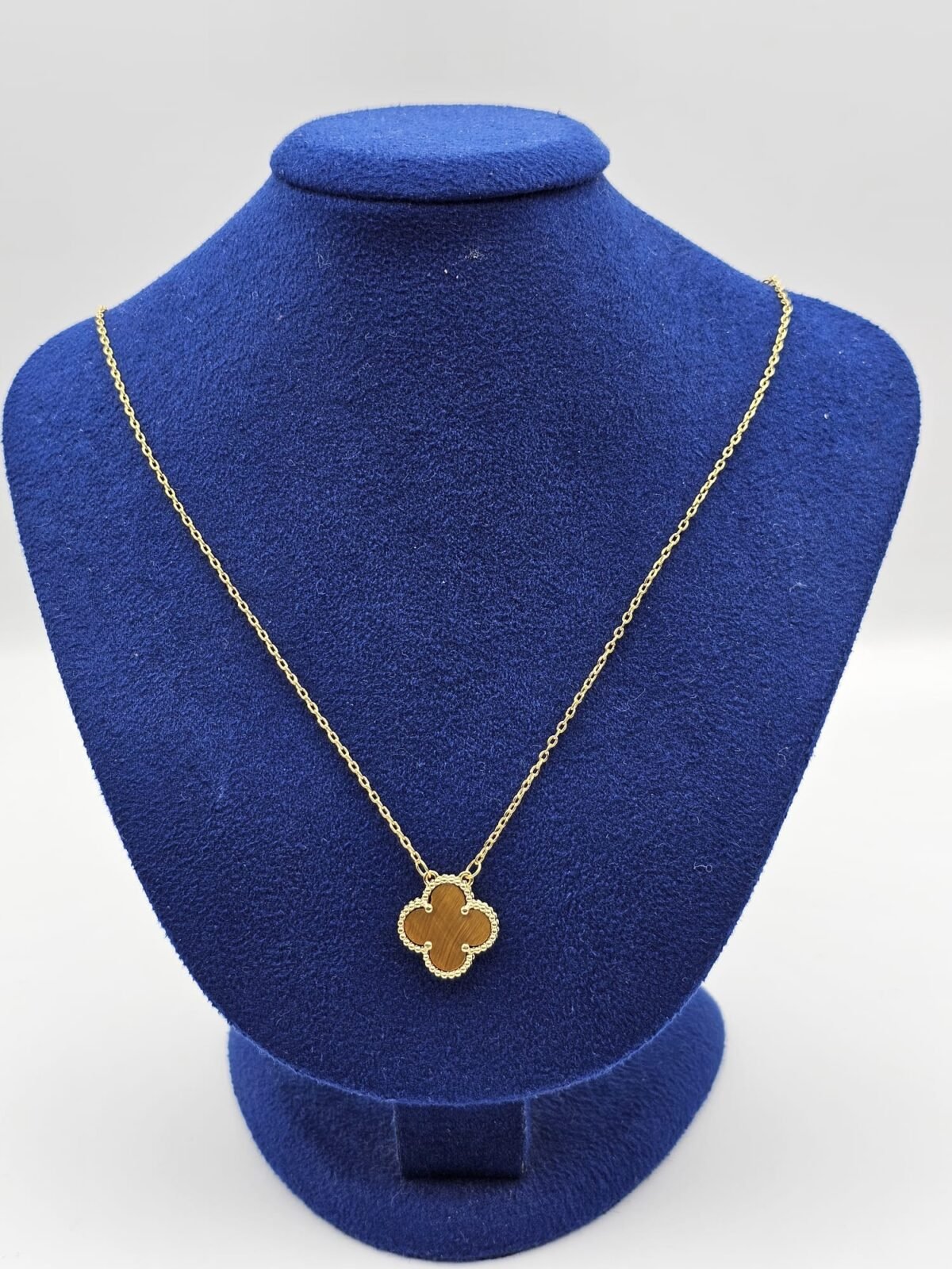 Van cleef modeli tek yapraklı büyük yonca doğal taş sedef kehribar vca gold kolye