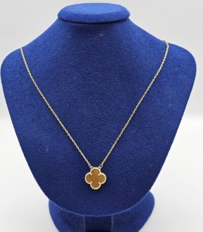 Van cleef modeli tek yapraklı büyük yonca doğal taş sedef kehribar vca gold kolye