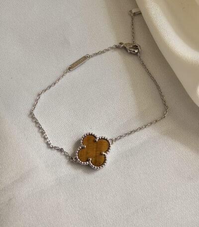 Van cleef modeli tek yapraklı büyük yonca doğal taş sedef kehribar vca gümüş bileklik