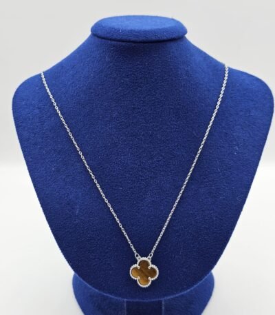 Van cleef modeli tek yapraklı büyük yonca doğal taş sedef kehribar vca gümüş kolye