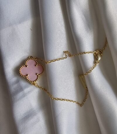 Van cleef modeli tek yapraklı büyük yonca doğal taş sedef pembe vca gold bileklik