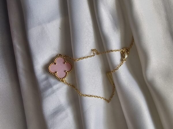 Van cleef modeli tek yapraklı büyük yonca doğal taş sedef pembe vca gold bileklik