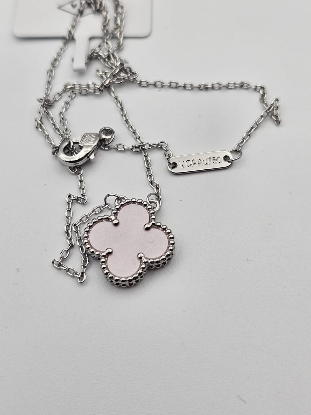 Van cleef modeli tek yapraklı büyük yonca doğal taş sedef pembe vca gümüş kolye