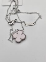 Van cleef modeli tek yapraklı büyük yonca doğal taş sedef pembe vca gümüş kolye
