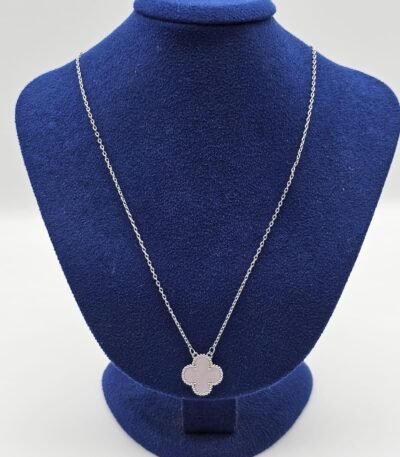Van cleef modeli tek yapraklı büyük yonca doğal taş sedef pembe vca gümüş kolye
