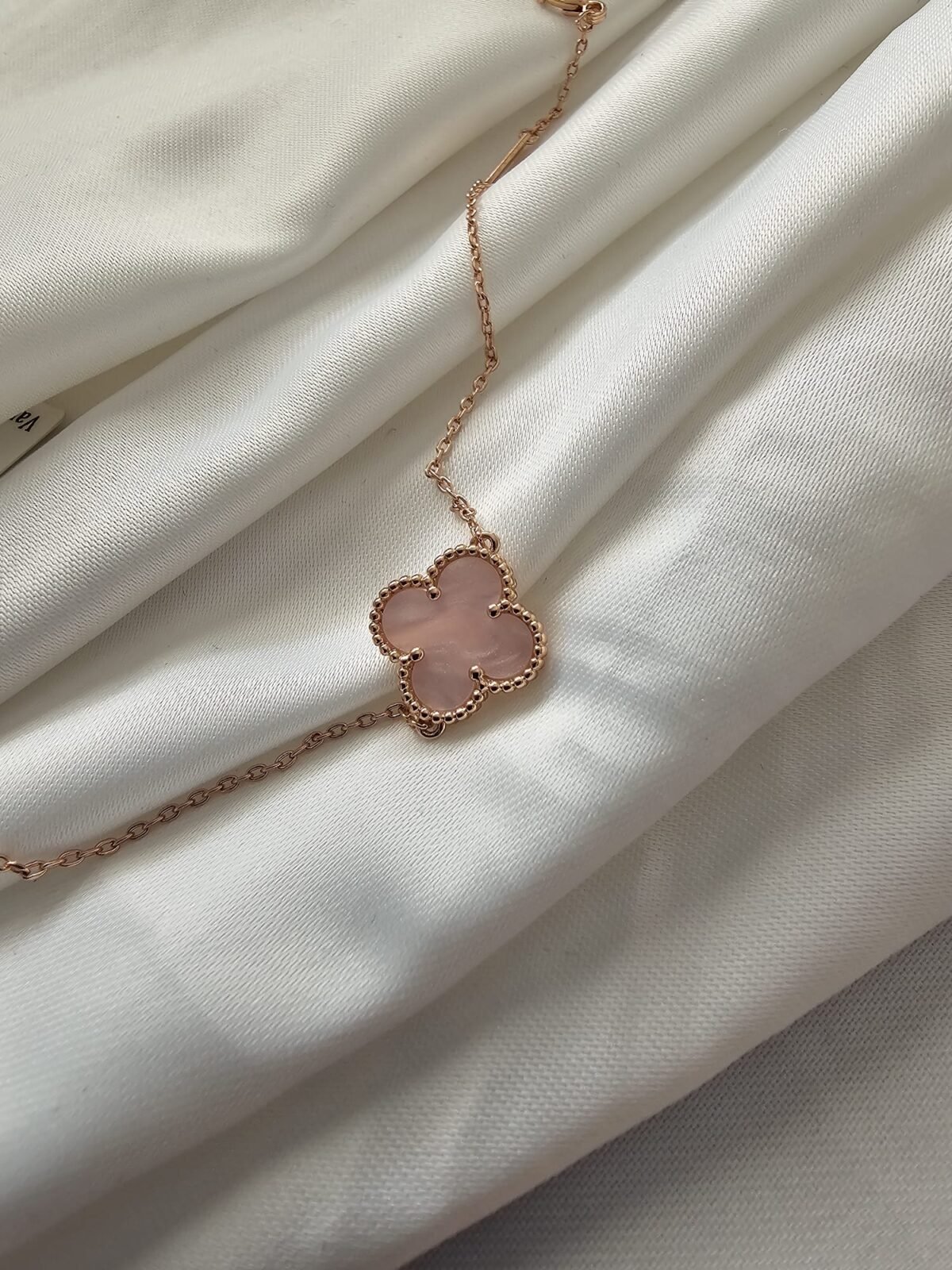 Van cleef modeli tek yapraklı büyük yonca doğal taş sedef pembe vca rose bileklik