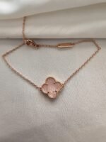 Van cleef modeli tek yapraklı büyük yonca doğal taş sedef pembe vca rose bileklik