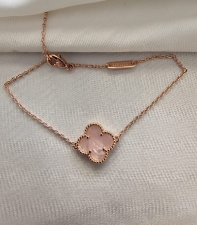 Van cleef modeli tek yapraklı büyük yonca doğal taş sedef pembe vca rose bileklik