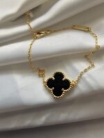 Van cleef modeli tek yapraklı büyük yonca doğal taş siyah vca gold bileklik