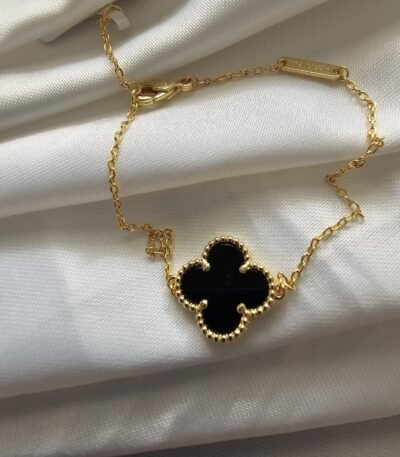 Van cleef modeli tek yapraklı büyük yonca doğal taş siyah vca gold bileklik