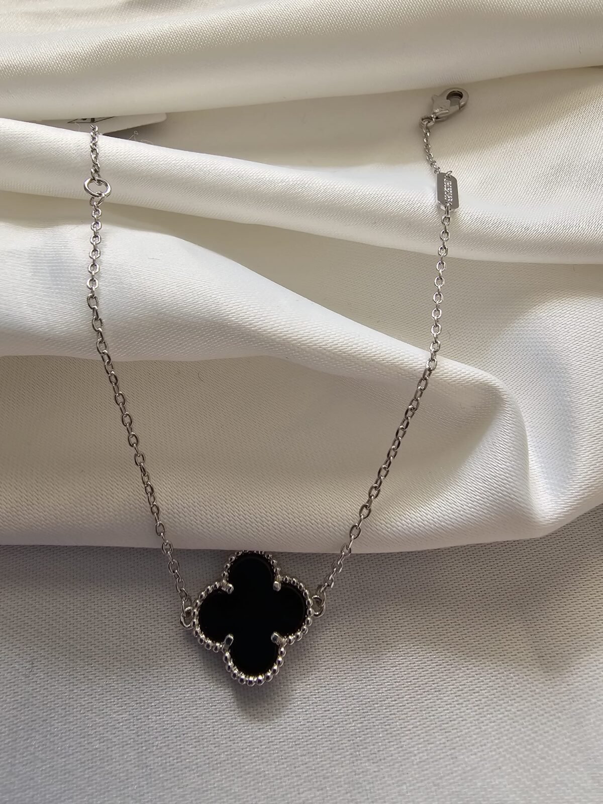 Van cleef modeli tek yapraklı büyük yonca doğal taş siyah vca gümüş bileklik