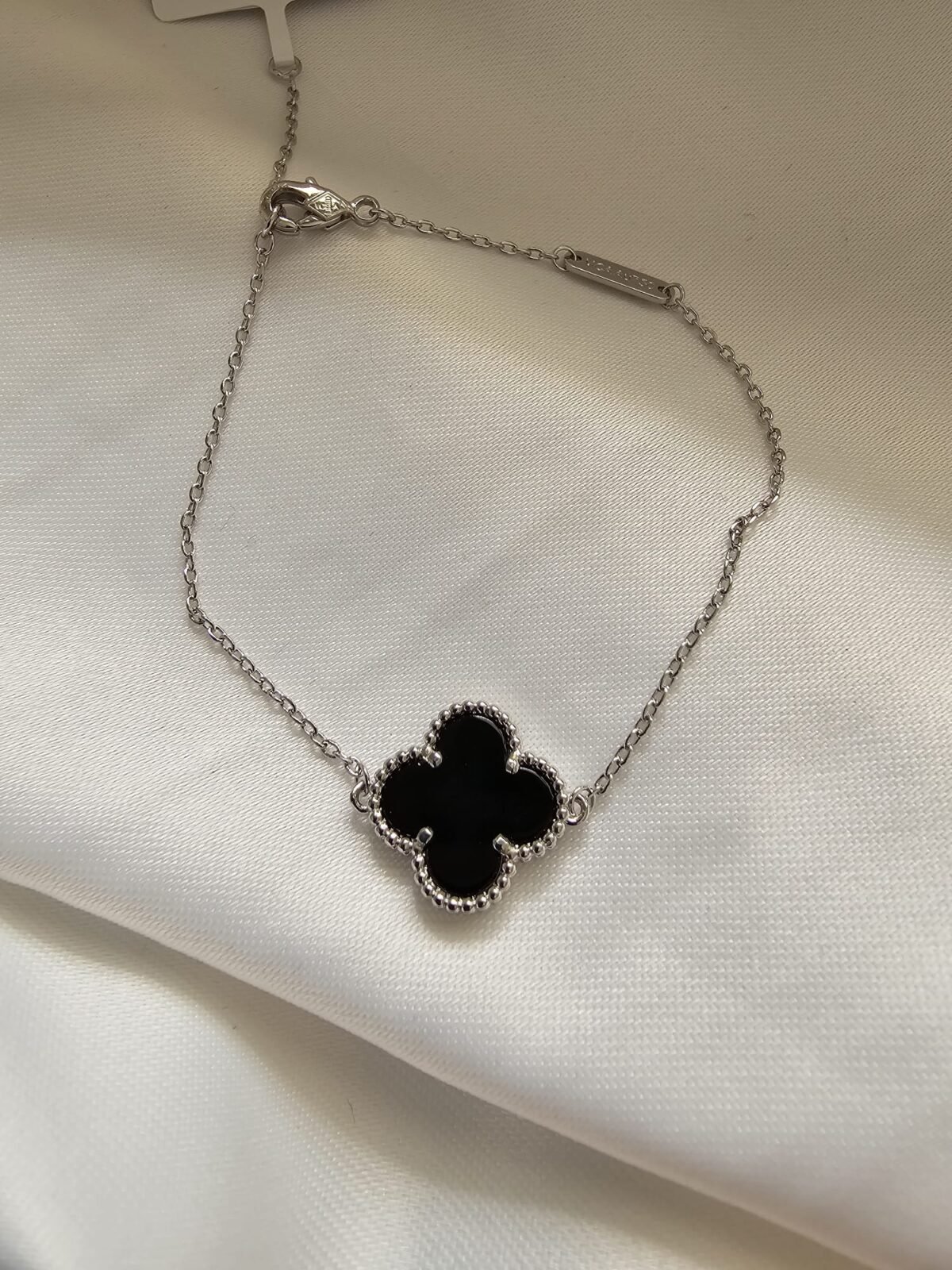 Van cleef modeli tek yapraklı büyük yonca doğal taş siyah vca gümüş bileklik