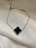 Van cleef modeli tek yapraklı büyük yonca doğal taş siyah vca gümüş bileklik