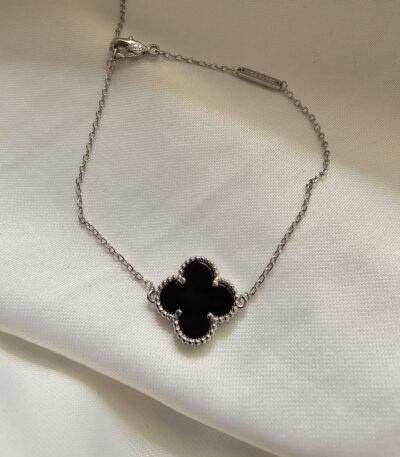 Van cleef modeli tek yapraklı büyük yonca doğal taş siyah vca gümüş bileklik