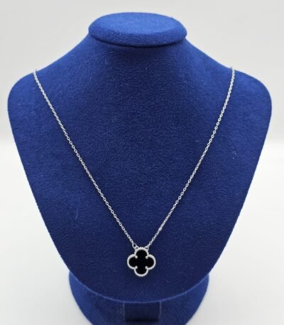 Van cleef modeli tek yapraklı büyük yonca doğal taş siyah vca gümüş kolye