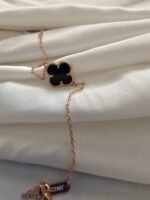 Van cleef modeli tek yapraklı büyük yonca doğal taş siyah vca rose bileklik