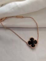 Van cleef modeli tek yapraklı büyük yonca doğal taş siyah vca rose bileklik