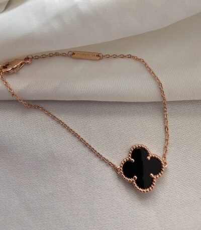 Van cleef modeli tek yapraklı büyük yonca doğal taş siyah vca rose bileklik