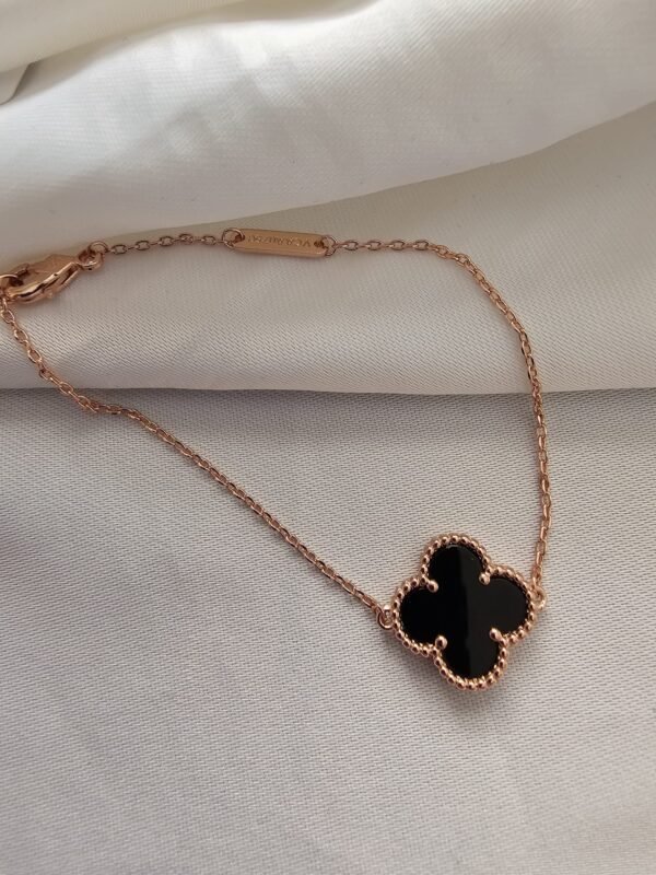 Van cleef modeli tek yapraklı büyük yonca doğal taş siyah vca rose bileklik